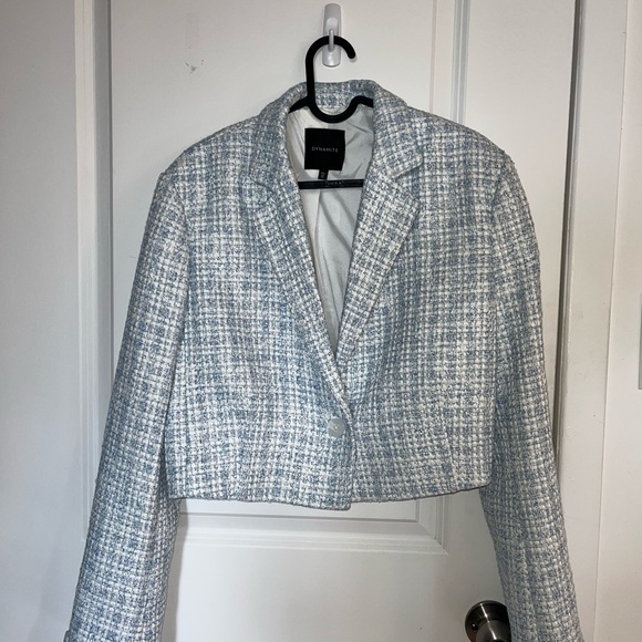 Dynamite Women's Light Blue Tweed Blazer & Mini Skirt Set - Picture 2 of 3